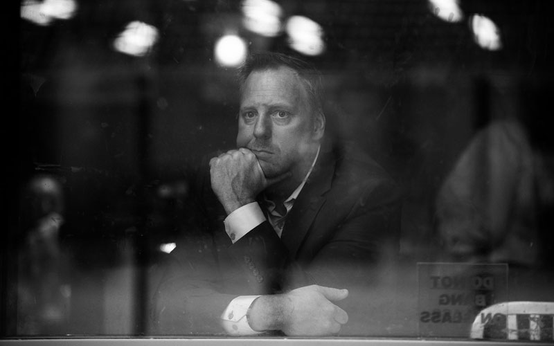 Black and white portrait of Corey Hirsch