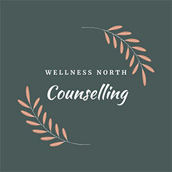 The words "Wellness North" in smaller text above larger text reading "Counselling" with two wheatgrass icons on either side