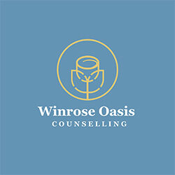 An icon of a flower within a circle, with the words Winrose Oasis below, and the word counselling below that in smaller type