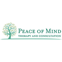 An icon of a blooming tree with the text "Peace of Mind" next to it, above the text "Therapy and Consultation"